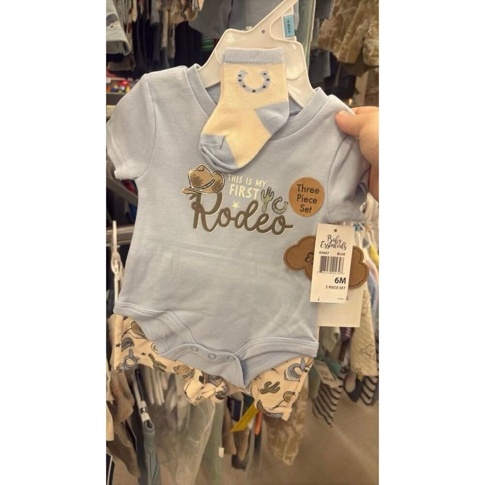Baby Essentials Baby Boy 3-pc Outfit This is my First Rodeo Blue Outfit 6M NWT
